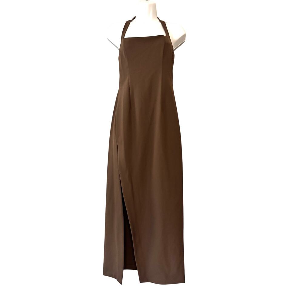 L'Academie Jade Midi Dress Brown Square Neck Halter NWT S